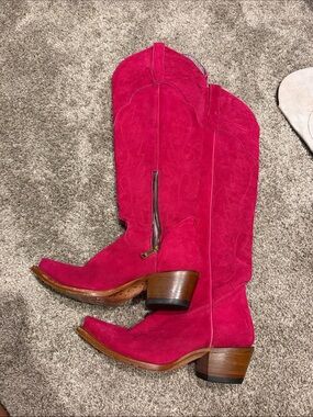 Rockem-Women's Hot Pink Suede Western Knee-High Boots